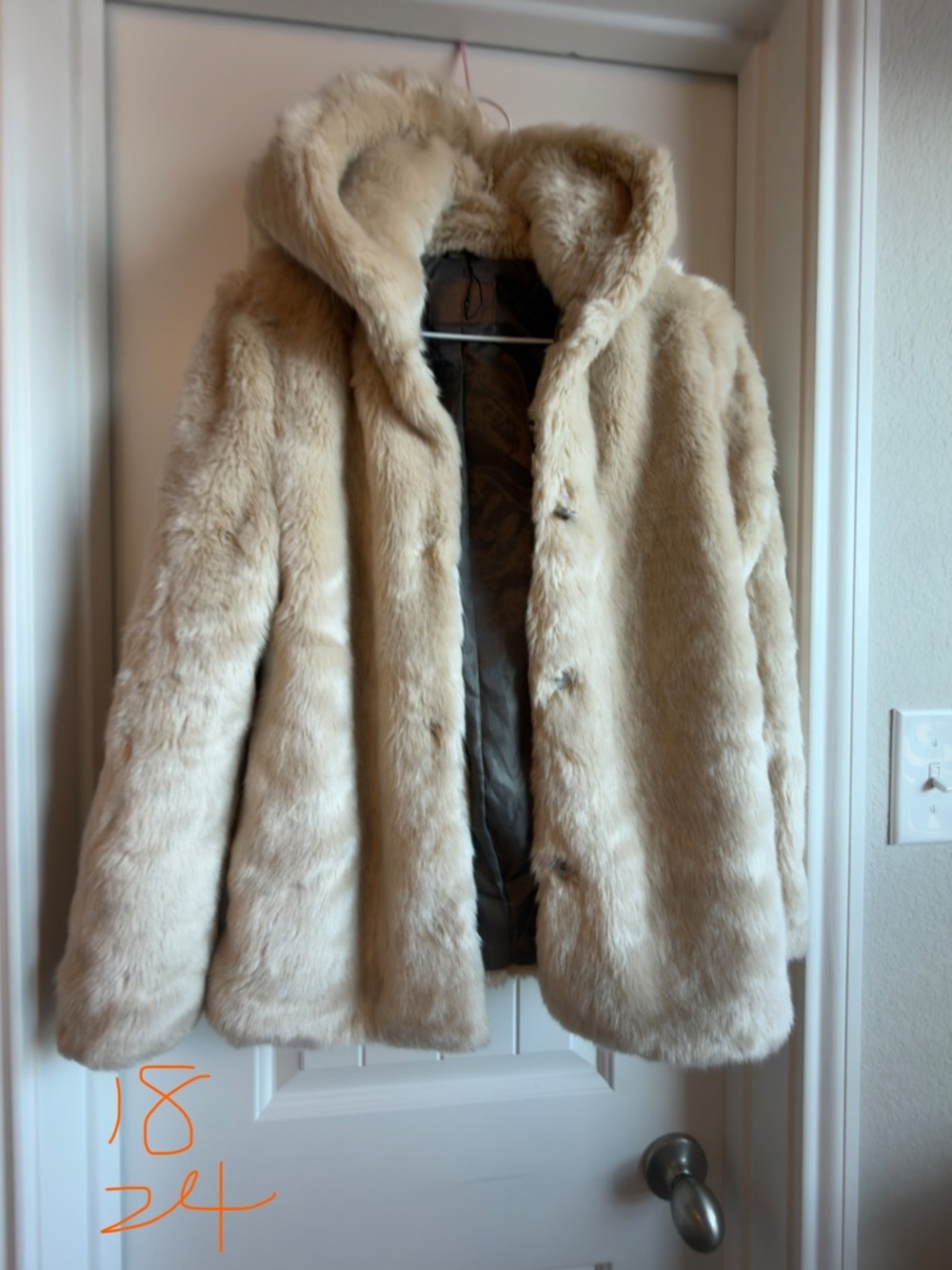 Zara Youth Cream Faux Fur Hooded Coat